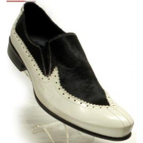 Fiesso Black / White Genuine Leather/Pony Loafer Shoes FI8621